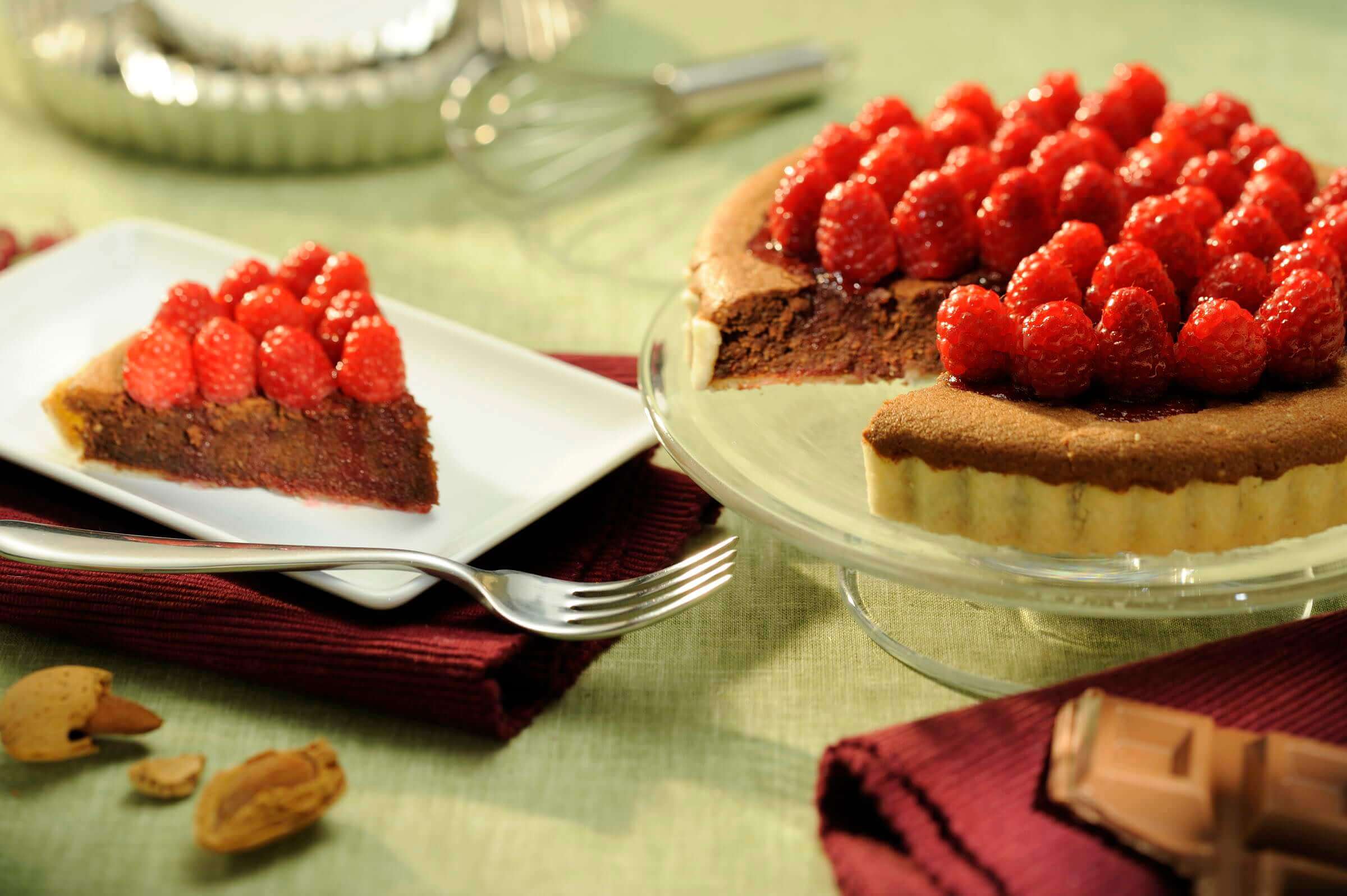 Chocolate, Seirass and raspberry cake